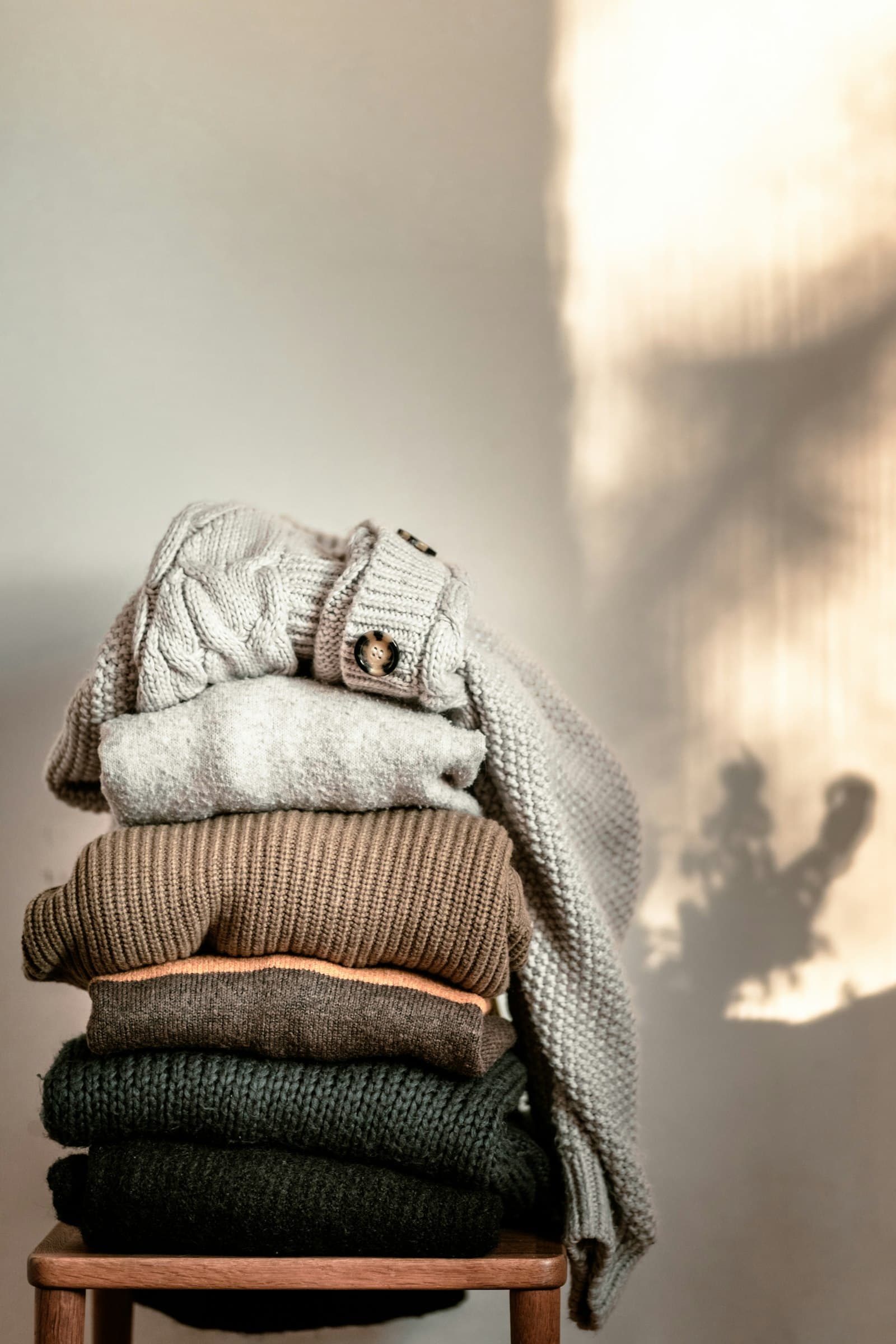 Stack of folded premium knitwear
